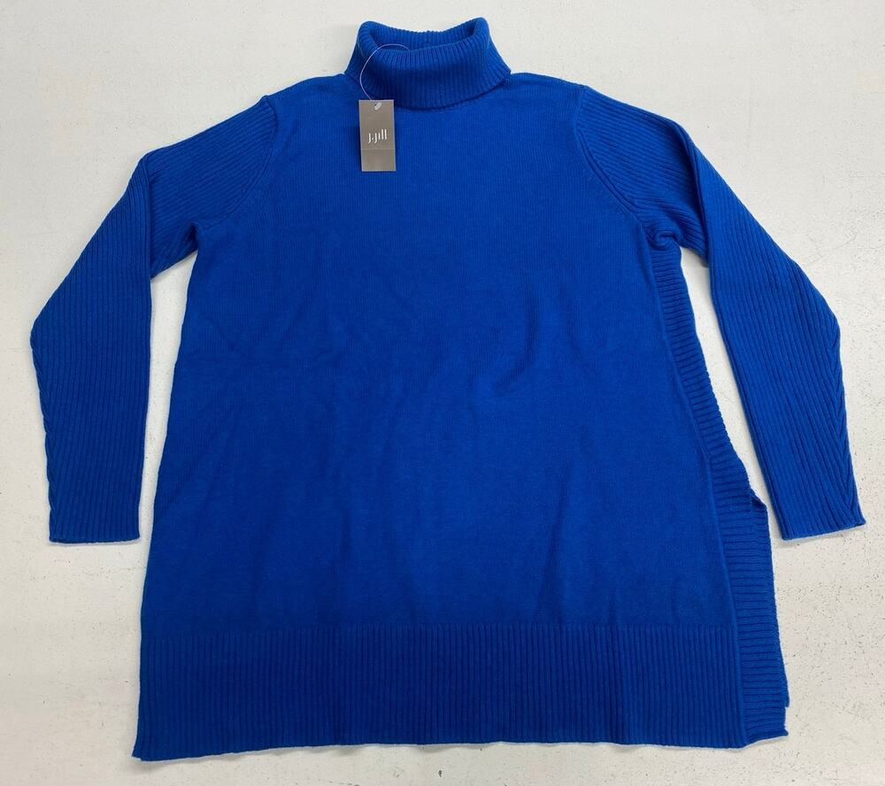 NEW Women J. Jill Blue Jewel Turtleneck cotton knit pullover sweater, L